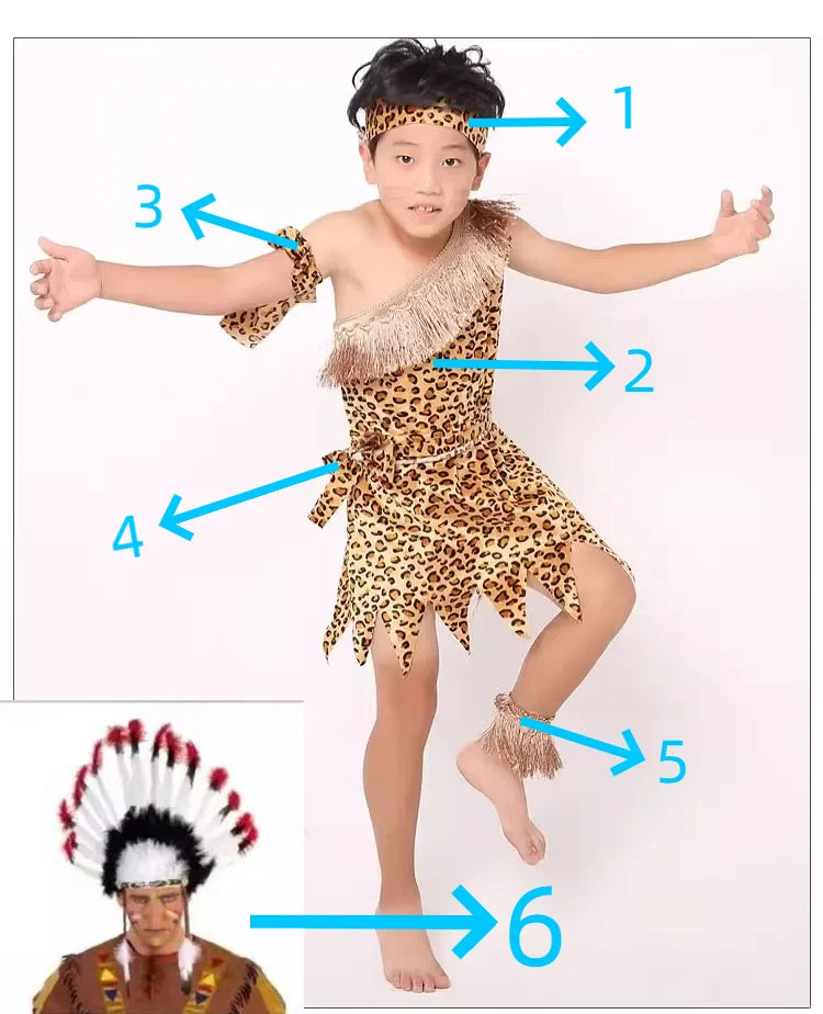 Halloween Costume Adult Kids Savage Caveman Costumes African Tribal Hunter Clothing for Girl Performance Costumes Cosplay Dress