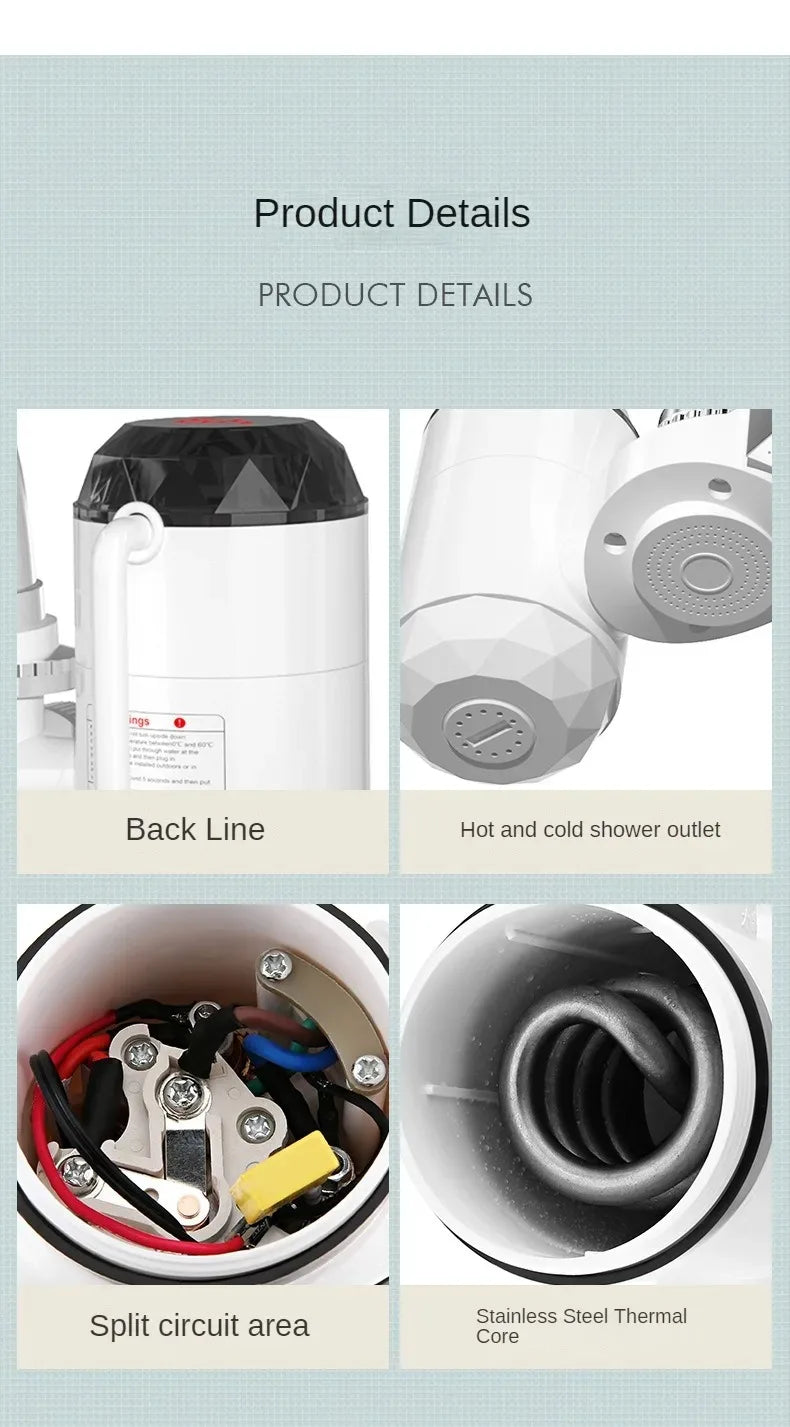 3000W Instant Hot Water Heater Faucet Tankless with Temperature Display and Hot Cold Tap for Kitchen Sink