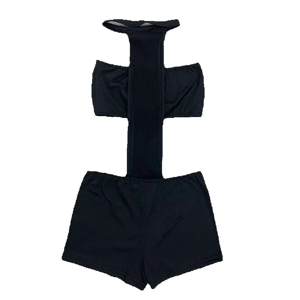 Nibber Hottie Sexy Halter Romper Women Cross Hollow Waistless Sleeveless Trend Solid Skinny Street Midnigh Clubwear Playsuit