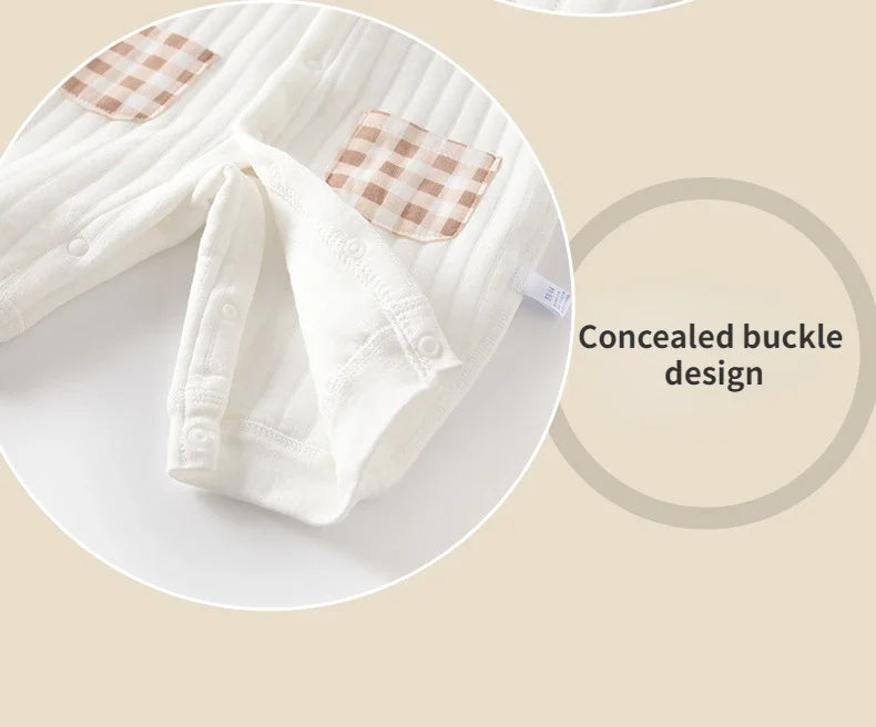 Newborn Baby Jumpsuit Clothes Winter Thickened Romper Boys Girls Cute Embroidery Bear Bodysuit Autumn Clothing 0-1-3-6M