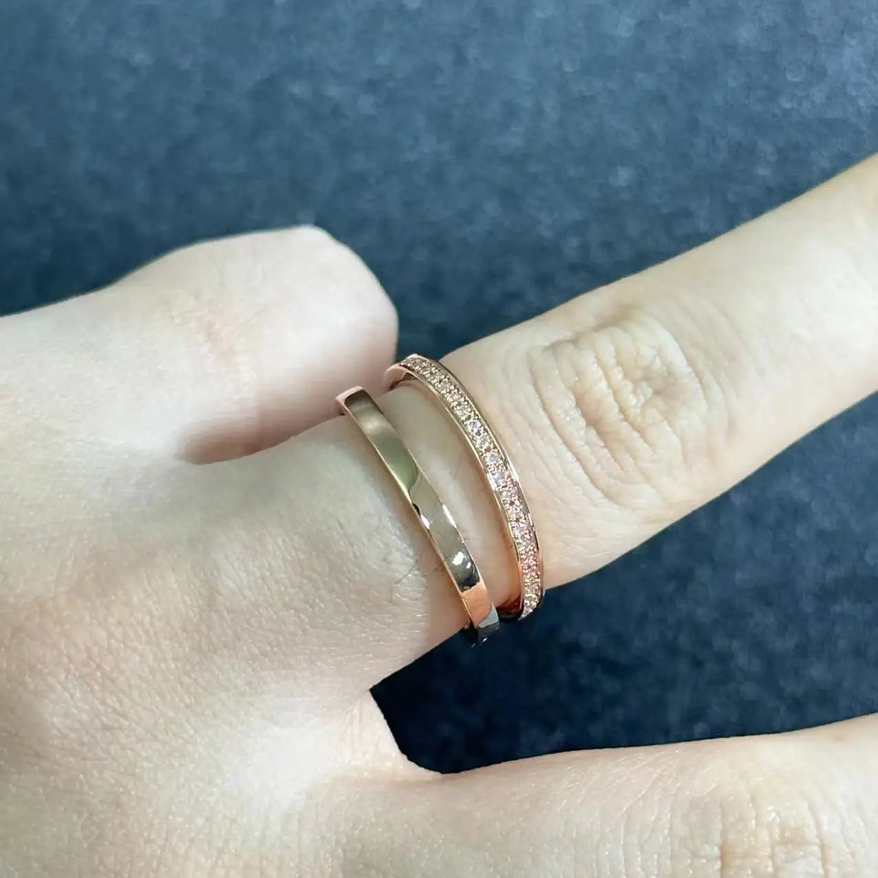 New Elegant P-Together Double-Hoop Zircon Ring Copper With Rose Gold Plated Fashion Jewelry Gift For Women