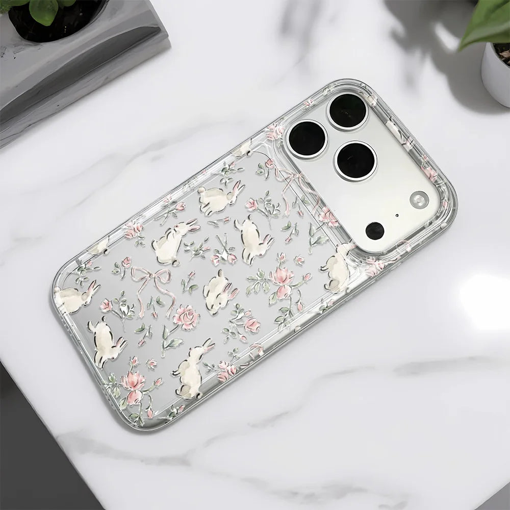 Cute Bunny Pink Floral Lichee Pattern Phone Case For IPhone 17 Air 16 15 Plus 14 Pro Max 11 12 13 Cute Shockproof Bumper Cover