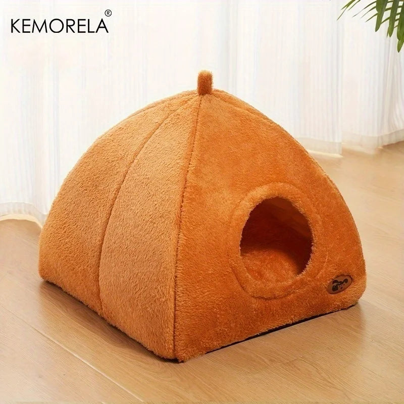 2025 Winter Thickened Indoor Cat Bed 2-in-1 Cat House Tent Bed with Detachable and Washable Soft Cushion Pillow, Unassembled