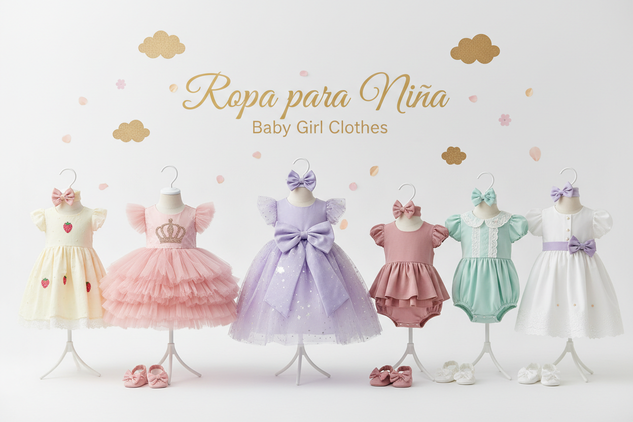 Hermosa colección de ropa para niñas bebé. Vestidos encantadores, conjuntos adorables y prendas con detalles especiales que harán lucir a tu princesa con estilo y comodidad en cada ocasión.