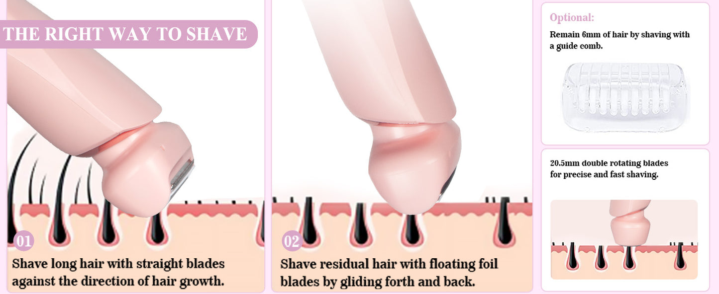 2 in 1 Lady Hair Removal Device Electric Shaver & Bikini Trimmer IPX7 Waterproof Face & Body Hair Remover for Legs Underarms