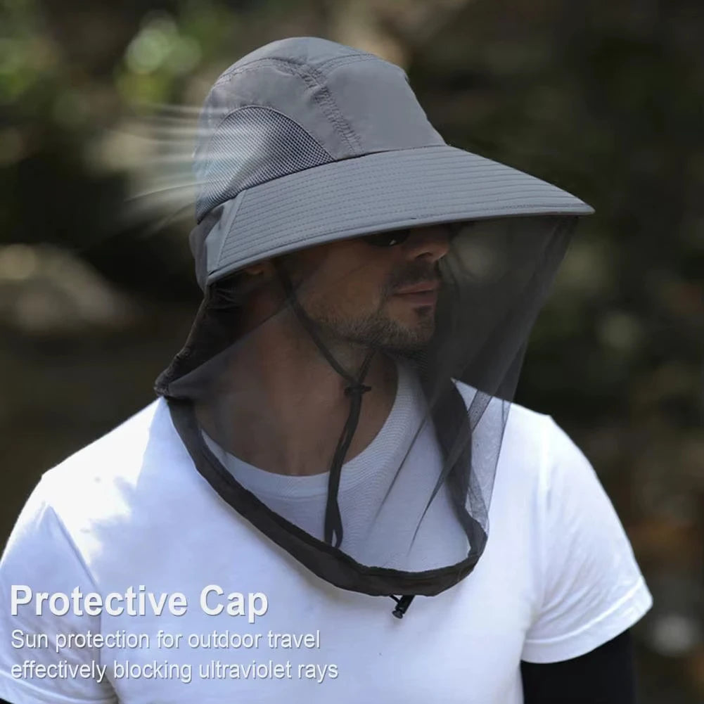 Anti-UV Sports Hat Fishing Insect Protective Cap Breathable Full-Mesh Head Net Hat Camping Hiking Hat Adjustable Unisex Hat