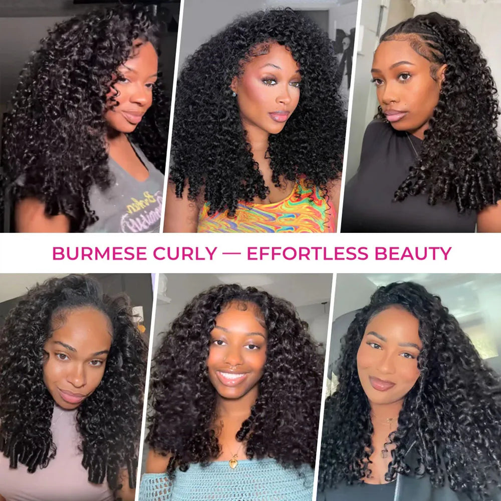 Burmese Curly Half Wig Vietnamese Glueless Raw Human Hair Half Wig With Drawstring Seamless Clips Deep Wave 3 IN 1 Half Wig