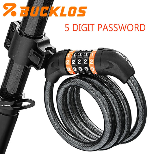BUCKLOS 5 Digit Anti-theft Bike Password Lock Bicycle Cable Lock Steel Cable Motorcycles Locks 1.2M Zinc Alloy E-Bike Locks
