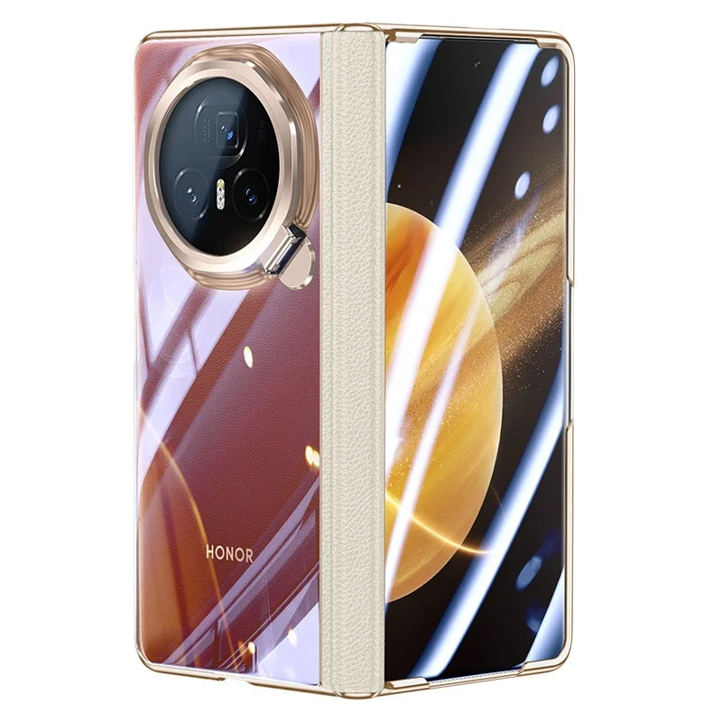 for Honor Magic V3 Protective Case,With 360°Spin Stand,Integrated HD protective film,Rotary shaft protection Phone Case-Black