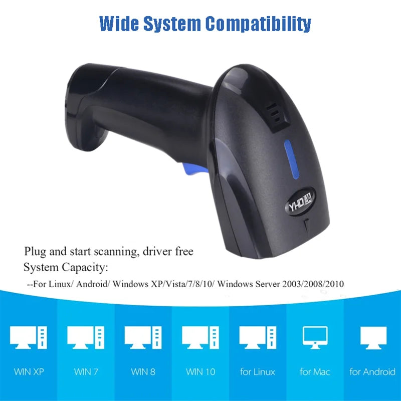 YHDAA Handheld Bluetooth Wireless 2D Barcode Scanner 1800mAh Support 20 Hours Continuous Scanning QR Code Reader
