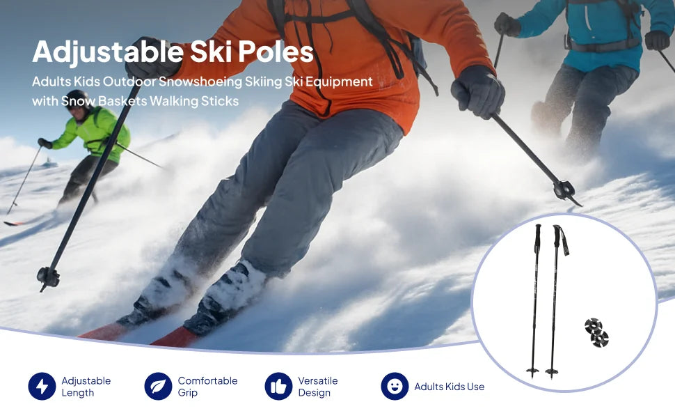 Skiing Pole Adjustable Trekking Poles for Outdoor Adventures Hiking Support Snowboarding Sturdy Walking Sticks for Mountains