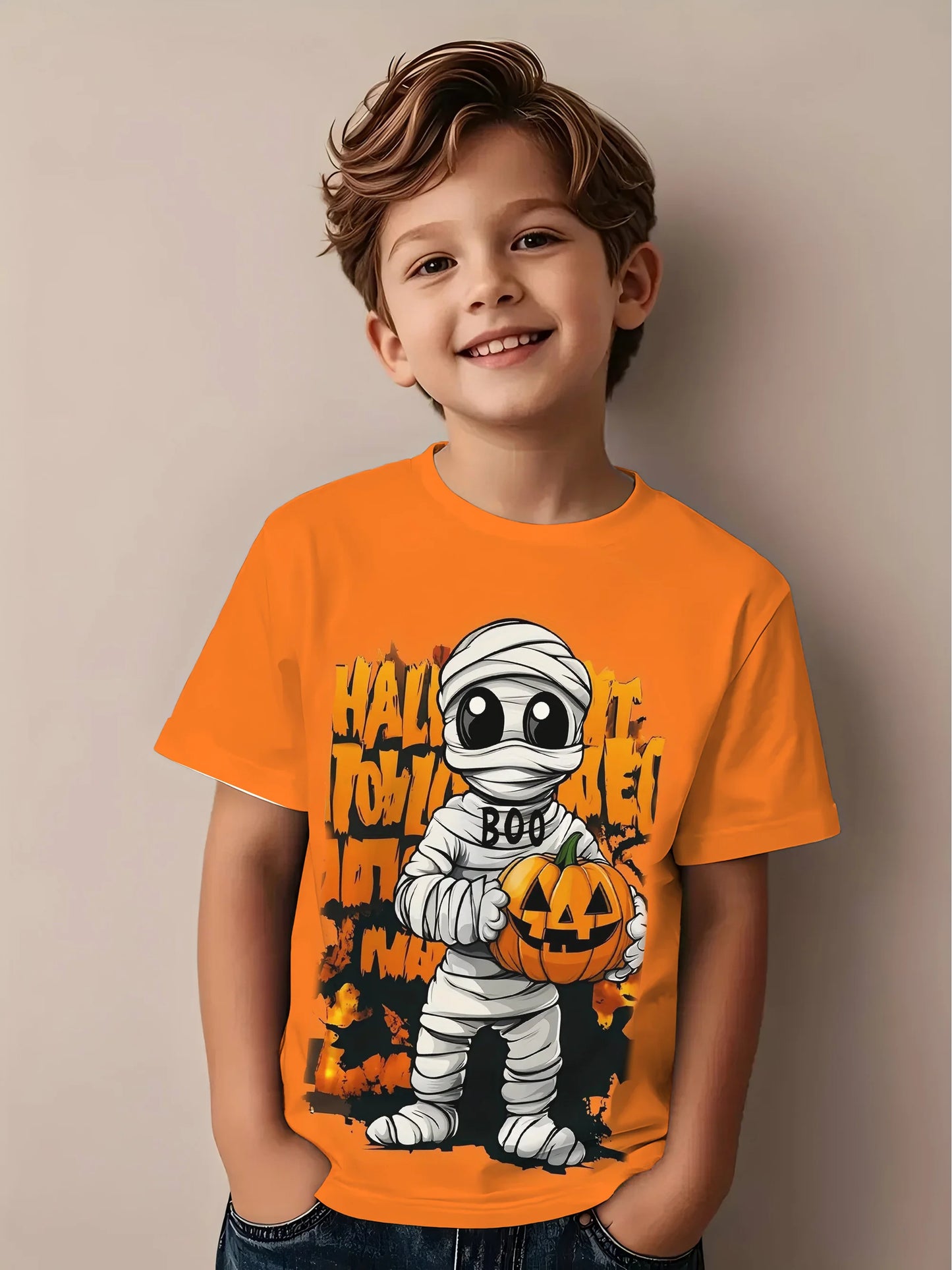 Children's Clothing Halloween Pumpkin Monster Graphic T-Shirt Boys Casual Short Sleeve Tee Halloween Gift for Kids Clothes 2-14Y
