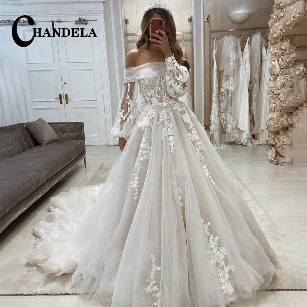 CHANDELA Off The Shoulder Princess Beach Wedding Dress For Women 2025 Sleeveless Bride Ruffles Bridal Gown Vestidos Customised