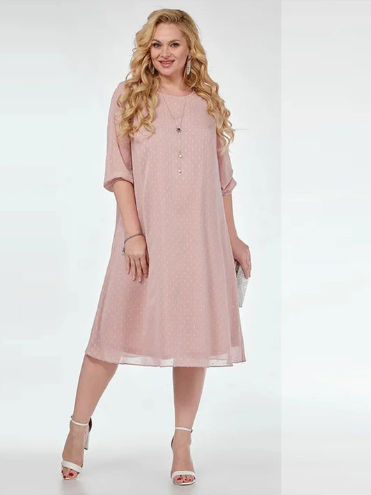 Plus Size Dress Pink Women Summer Half Sleeve Loose Casual Dress Big Large Size Women Clothing