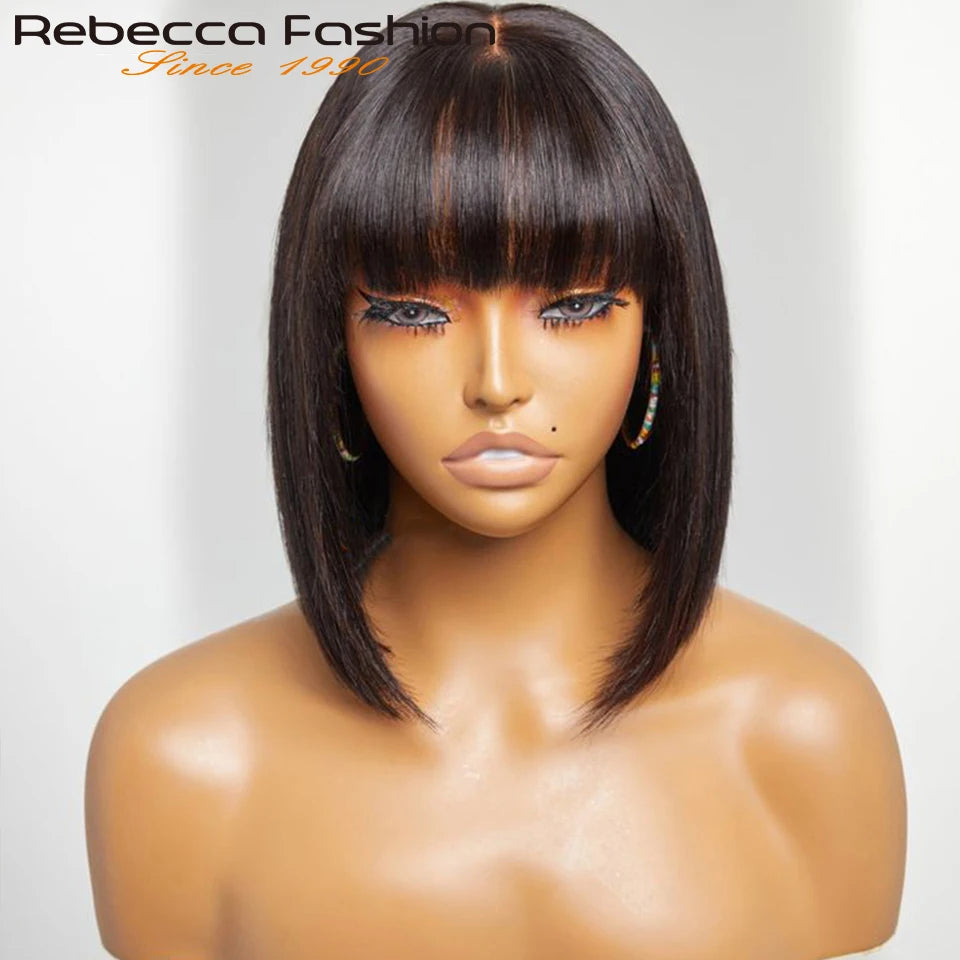 Glueless Highlight P1B/30 Short Bob 3x1 Lace Human Hair Wig Ready To Go Straight Bob With Bangs For Women Beginner Friendly