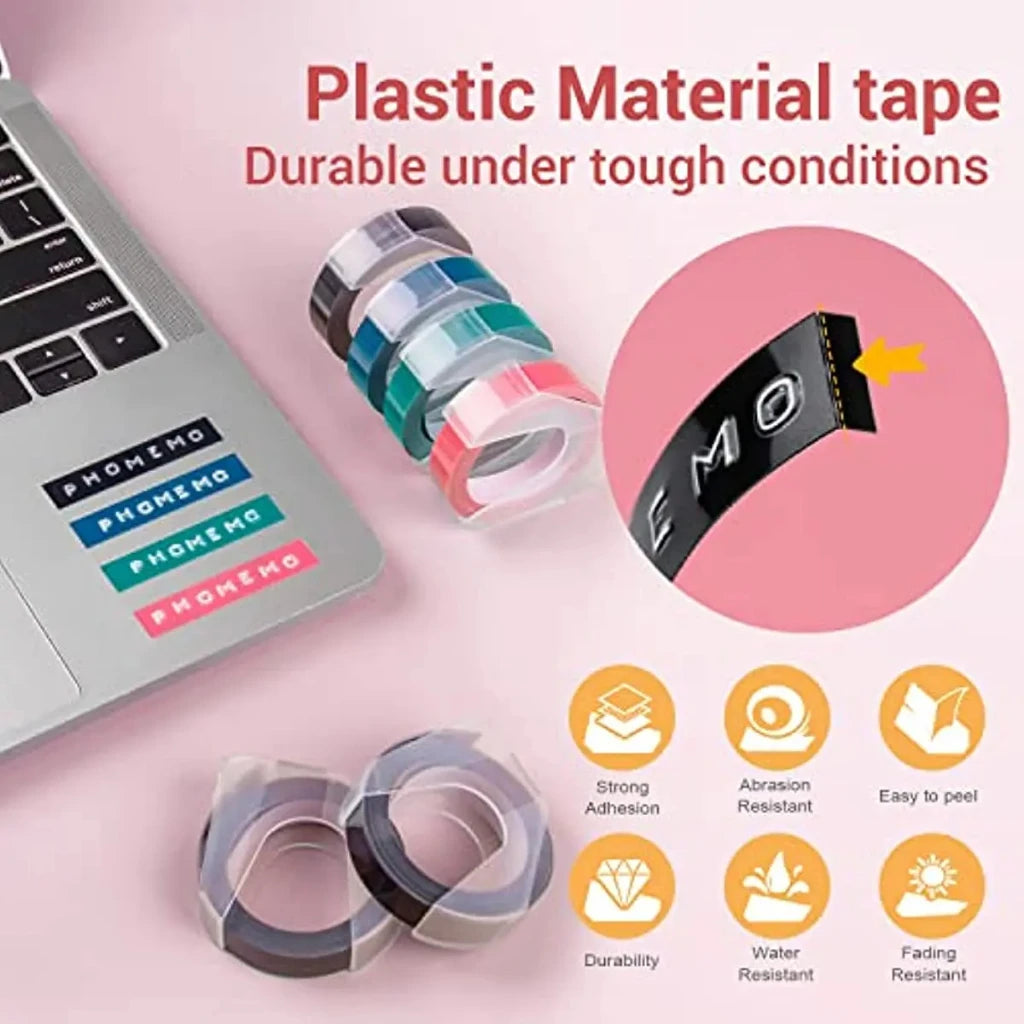 Phomemo E975 Embossing Label Machine with 6 Tapes 3D Portable Embossed Label Printer for Office Home