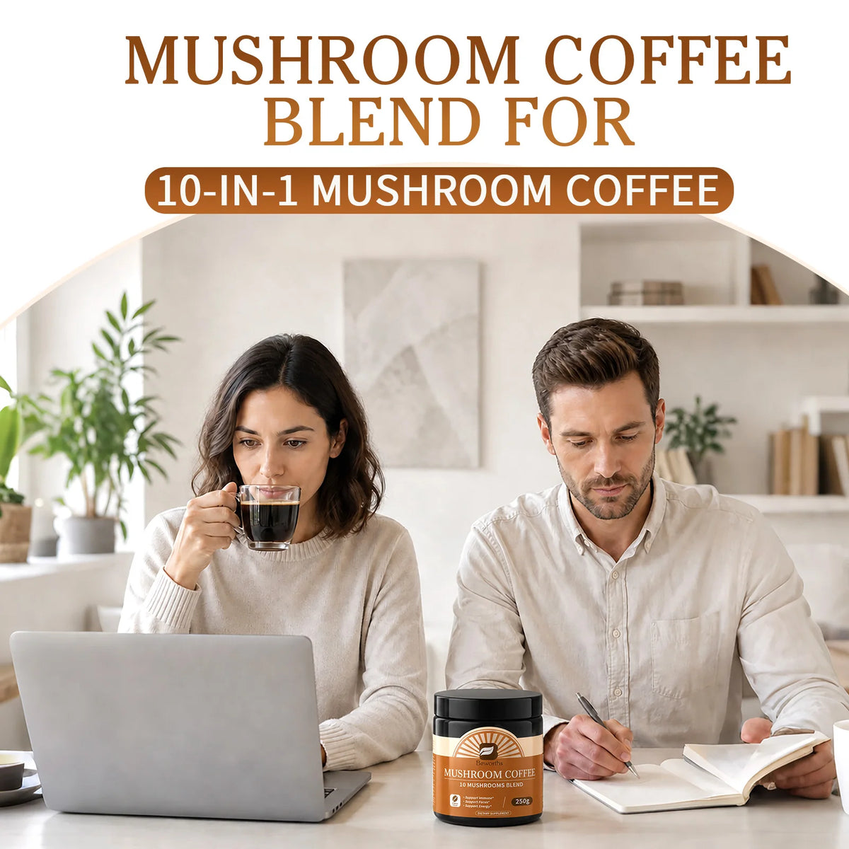 Organic Lion Mane Mushroom Coffee with Reishi, Cordyceps- Support Energy, Mental Clarity & Focus, Brain Booster
