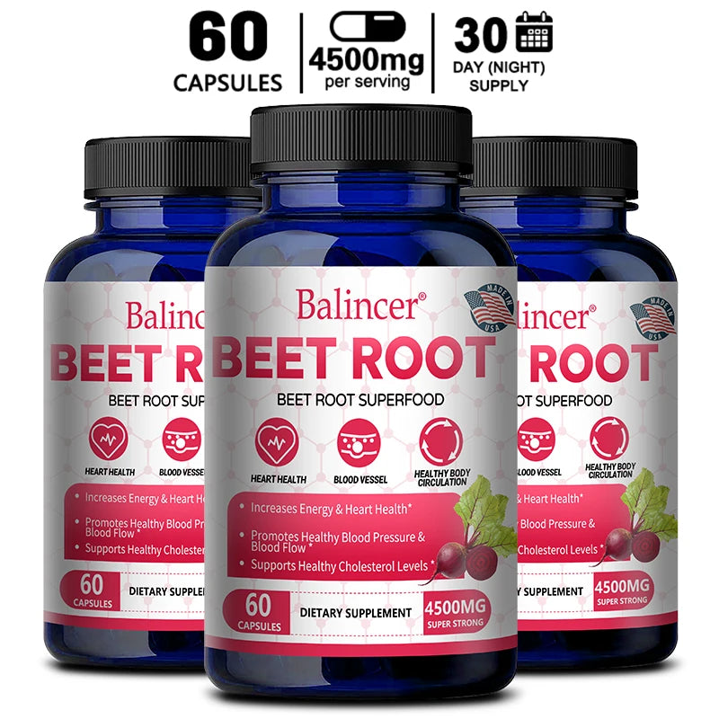 Beetroot Capsules 2500mg, Support Daily Blood Circulation, Cardiovascular Wellness, Physical Endurance & Immune Balance