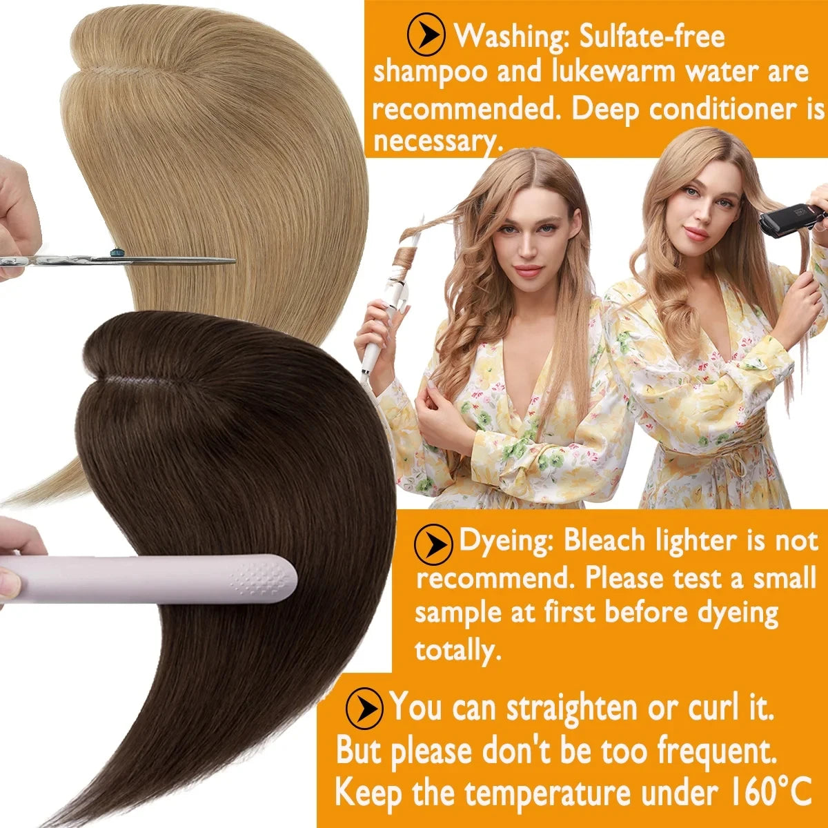 Women Hair Topper 100% Human Hair With Fringe Lace Mechanism Middle Part | 8x12cm 12inch Job Interview Ready