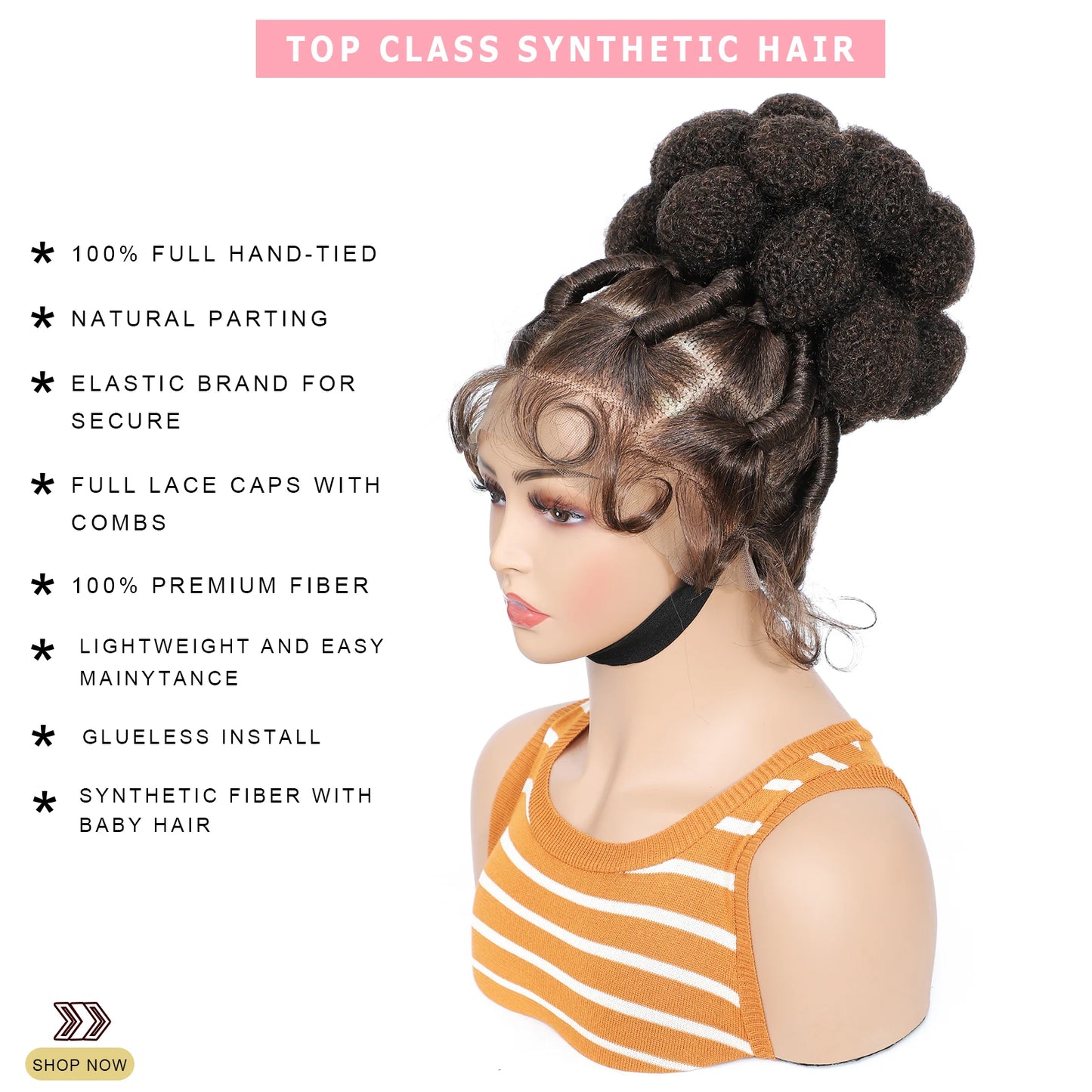 Synthetic Bantu Braided Wigs 11 Inches Full Lace Braided Wig with Baby Hair Afro Short Wigs Knotless Box Braids Wigs for Women