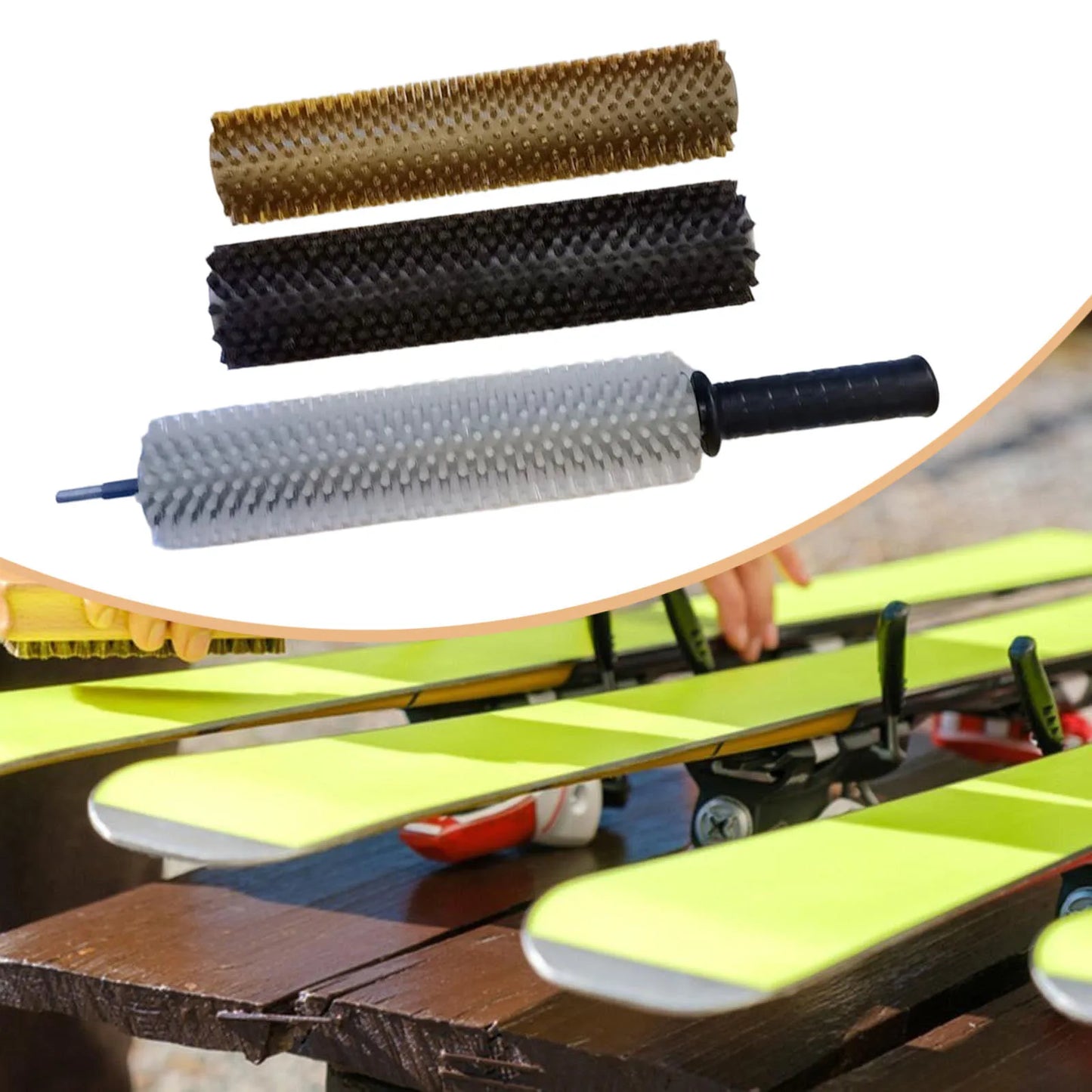 Snowboard Wax Brush Kit with Axle Handle Cover Roller Brush Nylon Brass Horsehair Professional Ski Wax Brushes Ski Wax Brush Kit