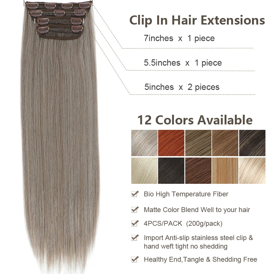 24Inches 200Grams M888 Ombre Blond 27/613 4Clips In Straight Hair Extensions Bio Heat Resistant Soft Nature Synthetic Hairpieces