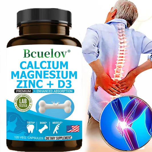 Calcium + Magnesium + Zinc + Vitamin D3 Capsules - Supports Bone and Nervous System Health and Improves Mood