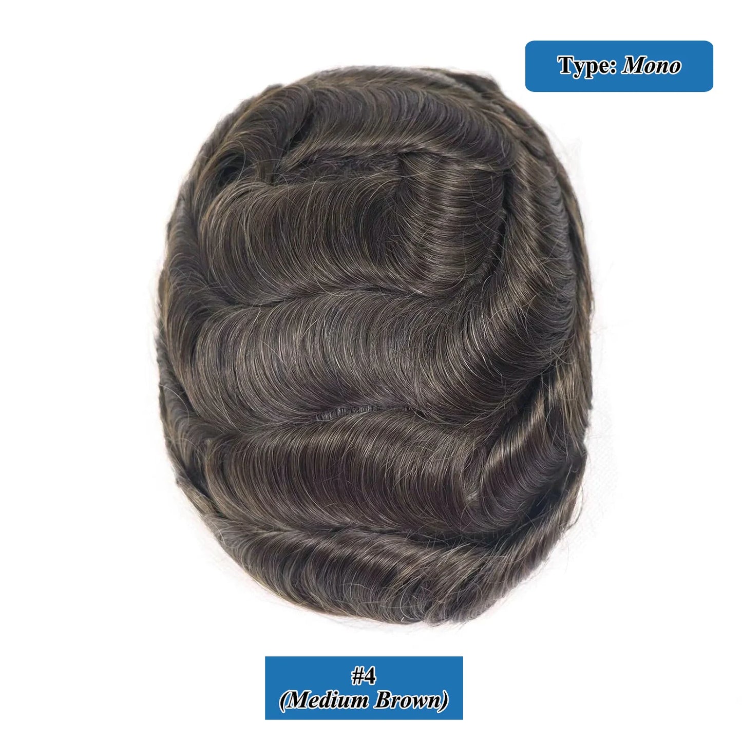 100% Human Hair Men's Toupee Fine Mono Base With Poly Skin Around Natural Men's Hair Replacement system Durable Wigs for Men