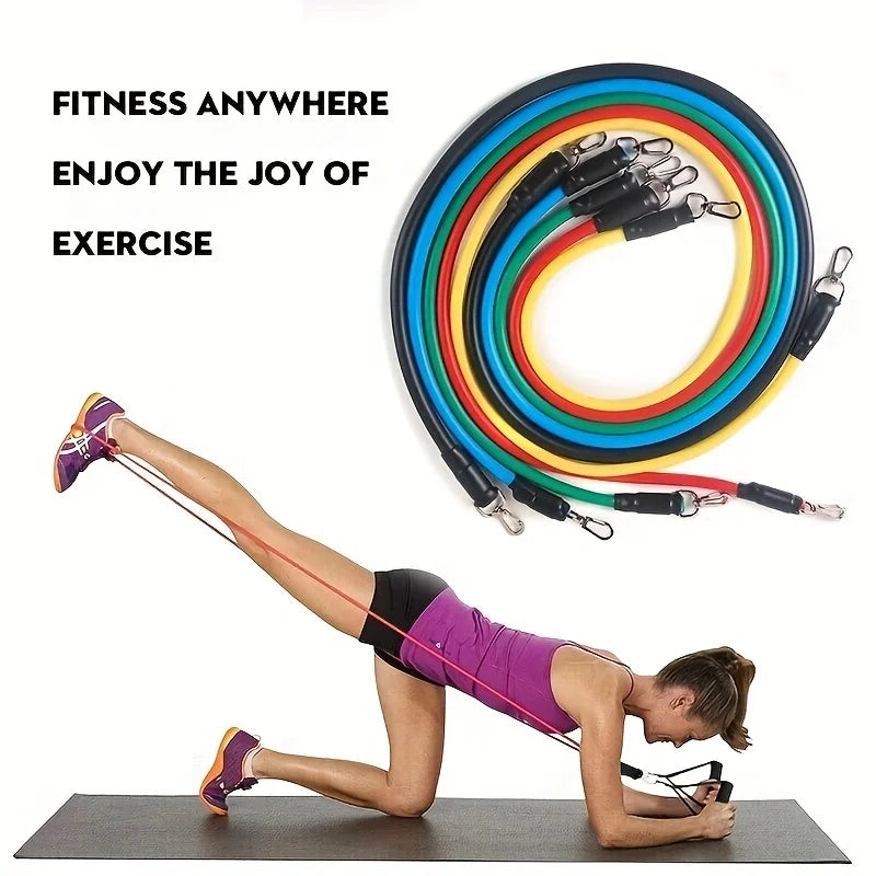 11pcs/Set Pull Rope, Resistance Bands, Portable Fitness Equipment, Ankle Strap, Chest Expander, Elastic Exercise Band