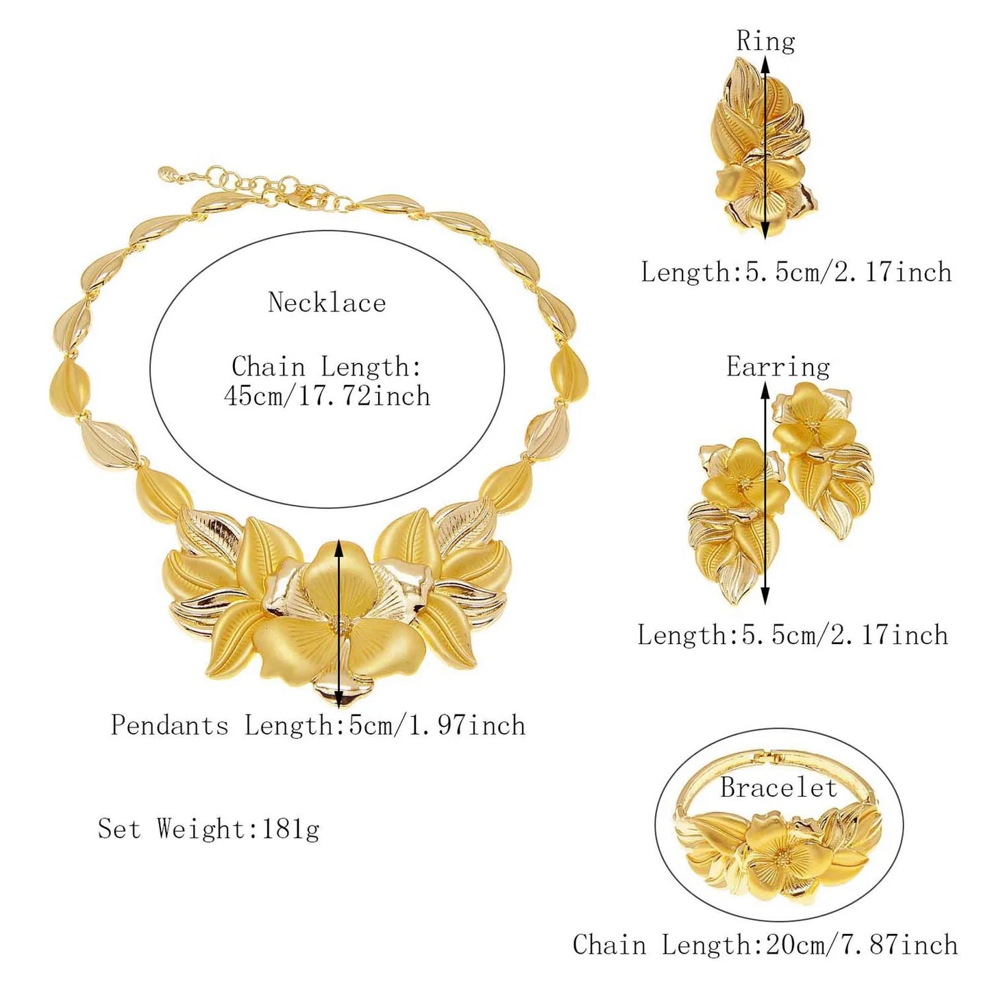 Women Necklace Earrings Ring Bracelet Jewelry Set Bud Pendant Gold Plated Luxury Nigeria Dubai Gold Jewelry Set Women