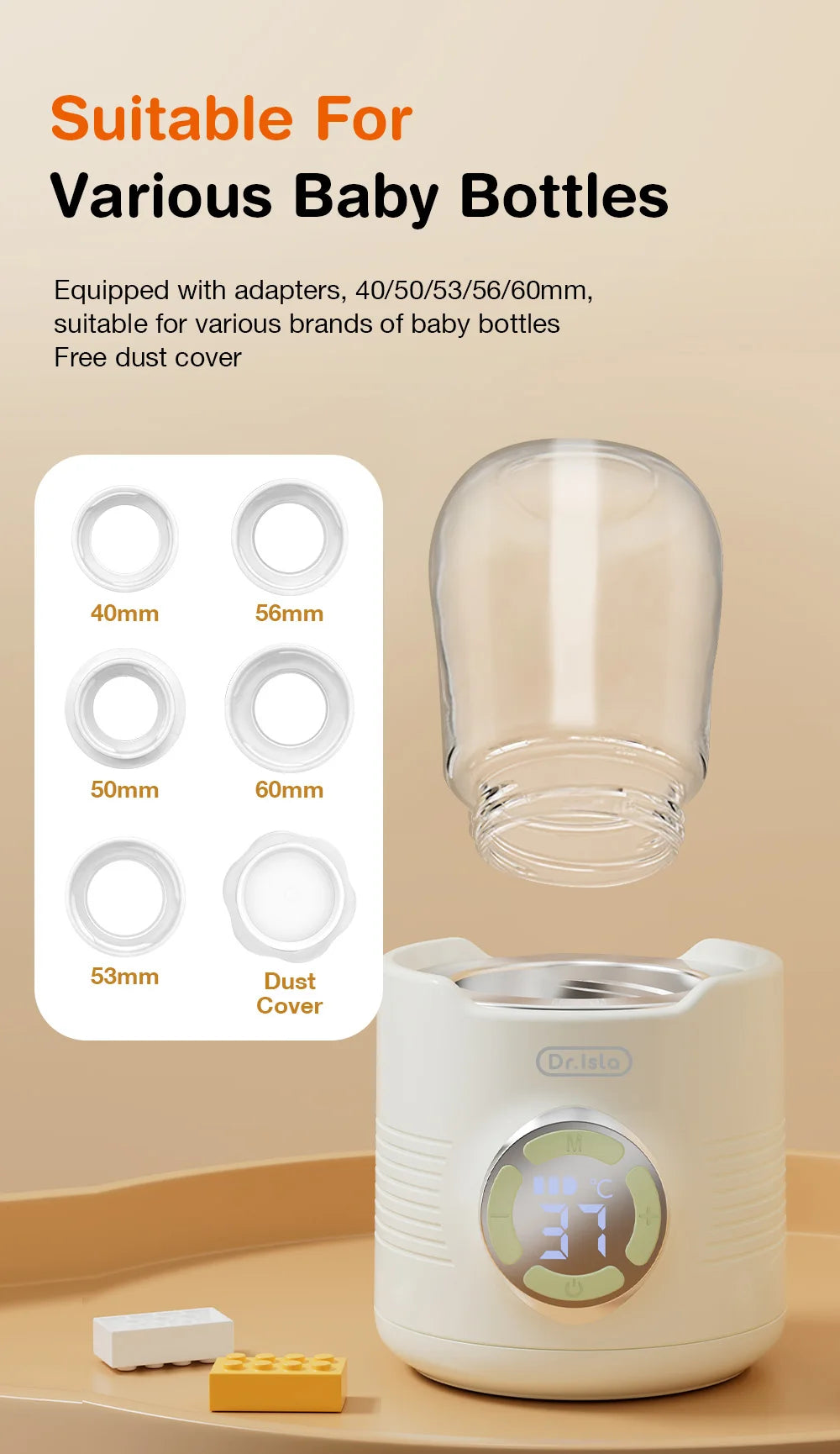 MAMIJOY Portable Baby Bottle Warmer 4 Gears Adjustable LED Display Prevent Dry Burn Tpye-c Interface For Multi-brand Bottles N38