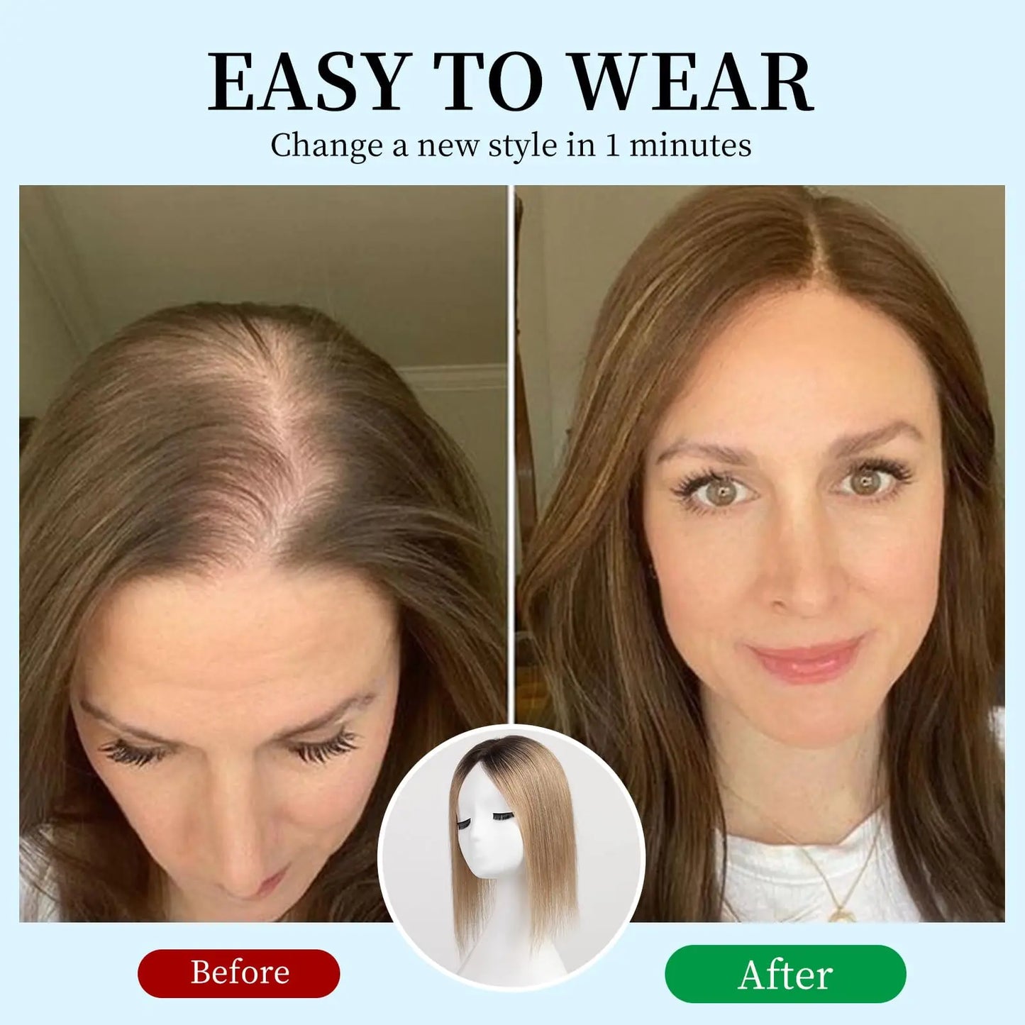 Women Hair Topper 100% Human Hair With Fringe Lace Mechanism Middle Part | 8x12cm 12inch Job Interview Ready