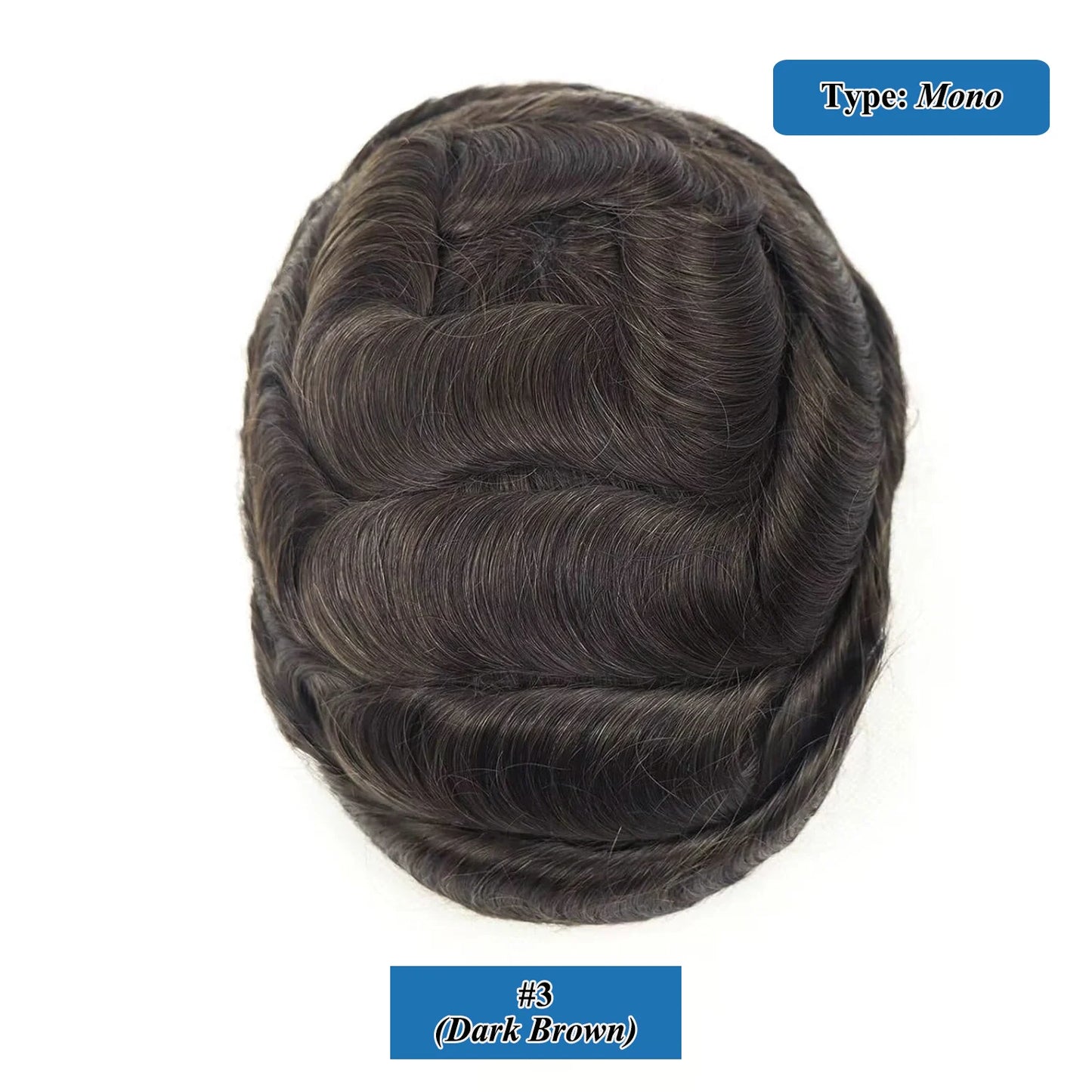 100% Human Hair Men's Toupee Fine Mono Base With Poly Skin Around Natural Men's Hair Replacement system Durable Wigs for Men