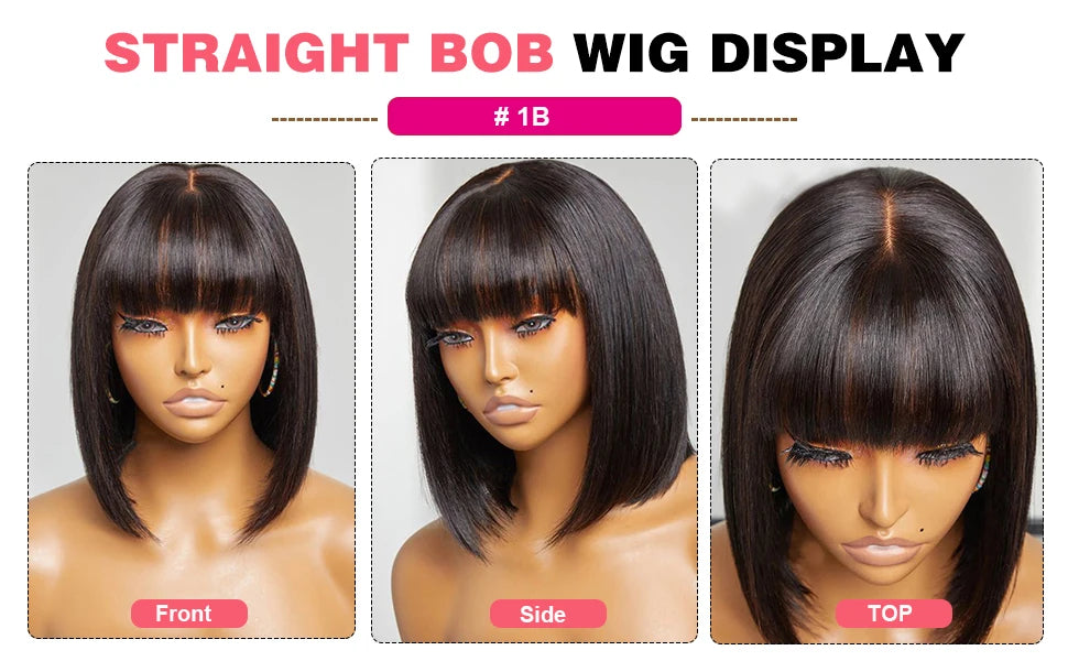 Glueless Highlight P1B/30 Short Bob 3x1 Lace Human Hair Wig Ready To Go Straight Bob With Bangs For Women Beginner Friendly
