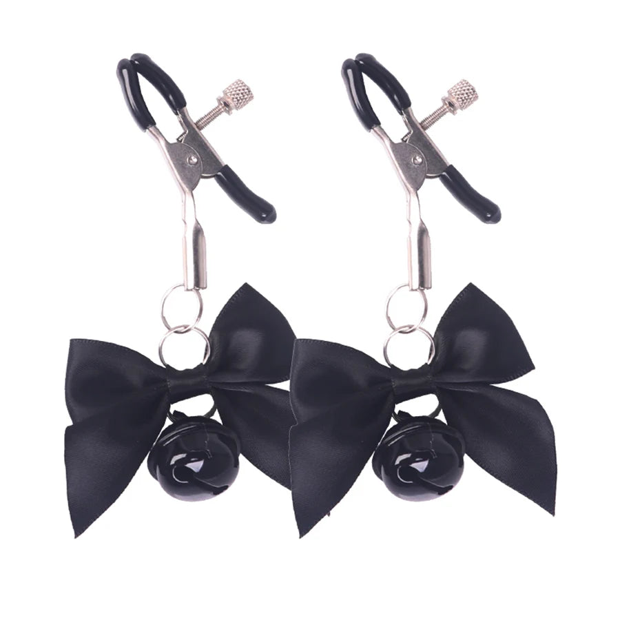 SM Flirting Toy, Nipple Clip with Bell and Bow Knot, Metal Nipple Clip, Nipple Clip with a Little Bel