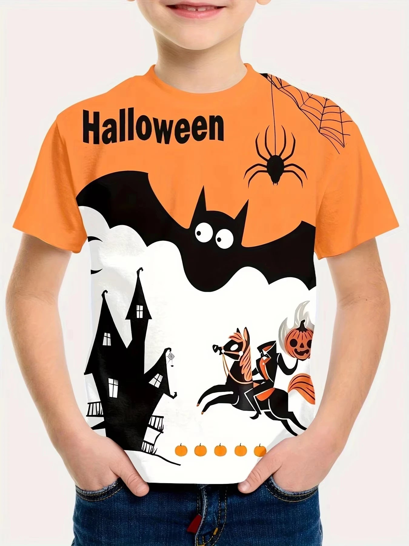 Children's Clothing Halloween Pumpkin Monster Graphic T-Shirt Boys Casual Short Sleeve Tee Halloween Gift for Kids Clothes 2-14Y