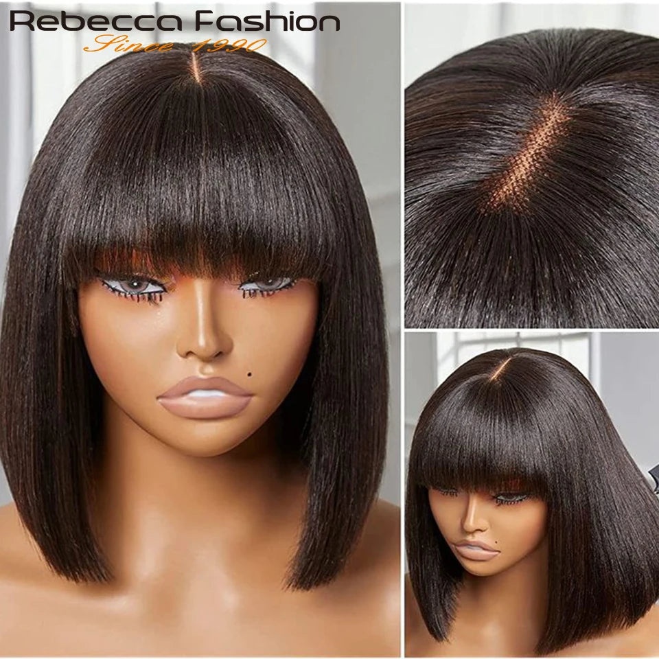 Glueless Highlight P1B/30 Short Bob 3x1 Lace Human Hair Wig Ready To Go Straight Bob With Bangs For Women Beginner Friendly