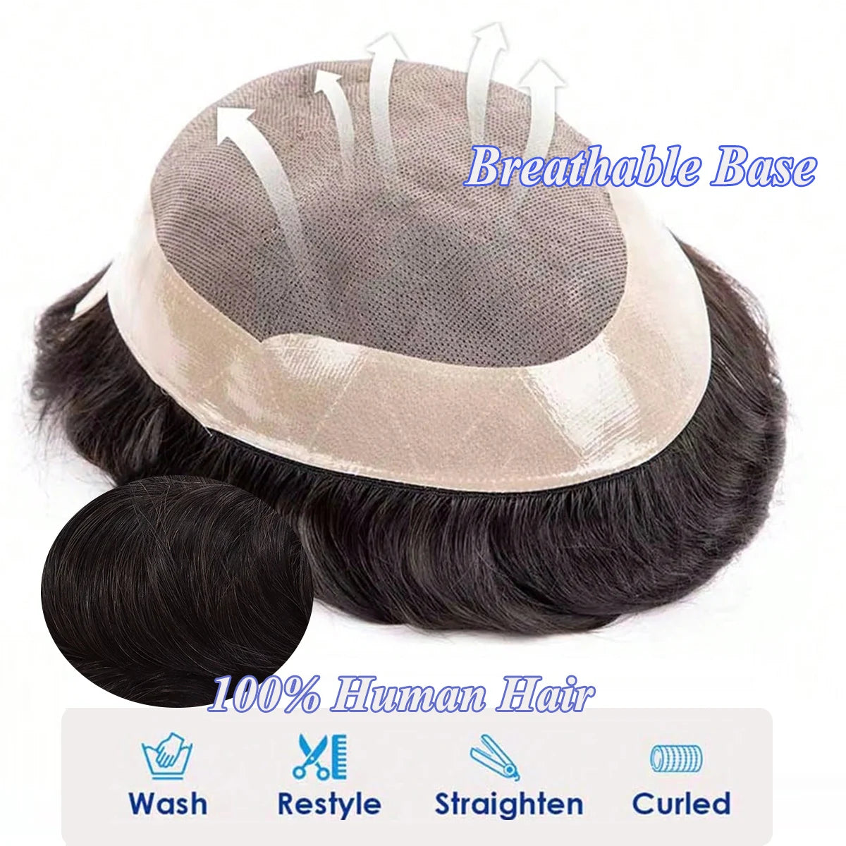 100% Human Hair Men's Toupee Fine Mono Base With Poly Skin Around Natural Men's Hair Replacement system Durable Wigs for Men