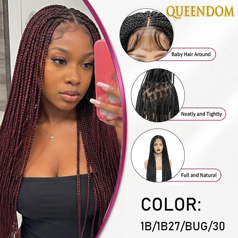 36" Knotless Box Braided Wig African black Women wig Full Lace Synthetic Braiding Hair Long Senegalese Twists wig Baby Hair