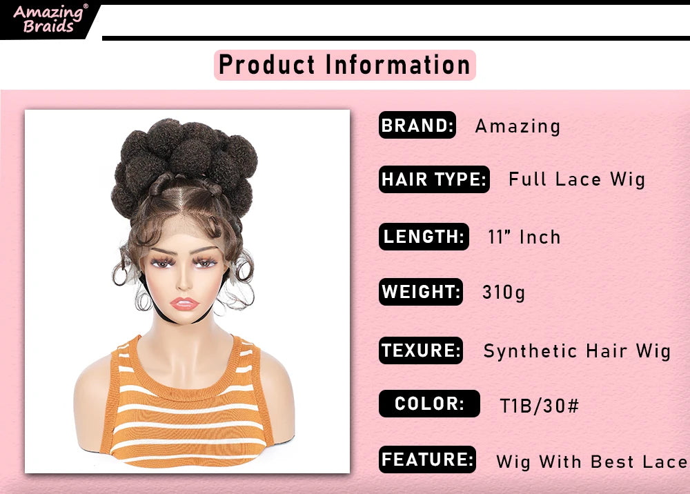 Synthetic Bantu Braided Wigs 11 Inches Full Lace Braided Wig with Baby Hair Afro Short Wigs Knotless Box Braids Wigs for Women