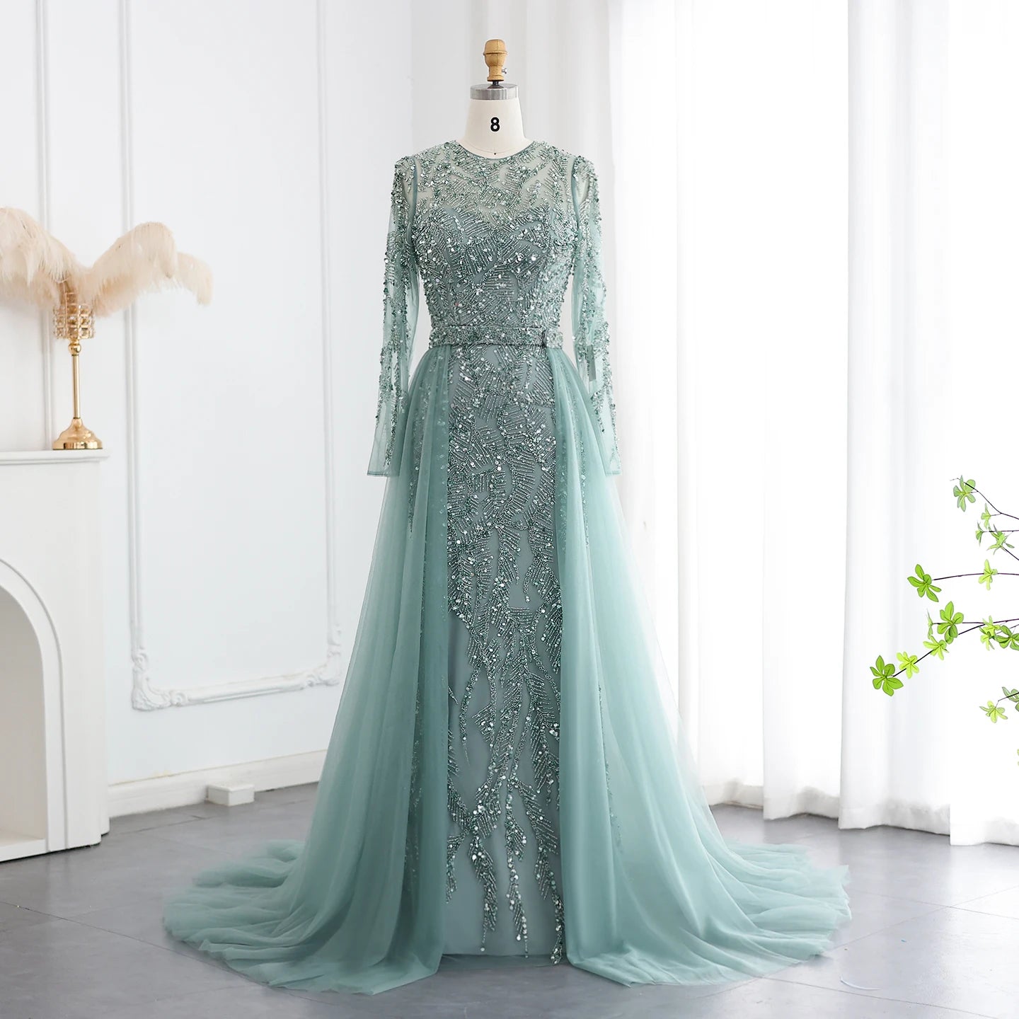Sharon Said SS183 Luxury Champagne Mermaid Muslim Evening Dress with Tulle Overskirt Women Wedding Formal Party Gown Prom Dress