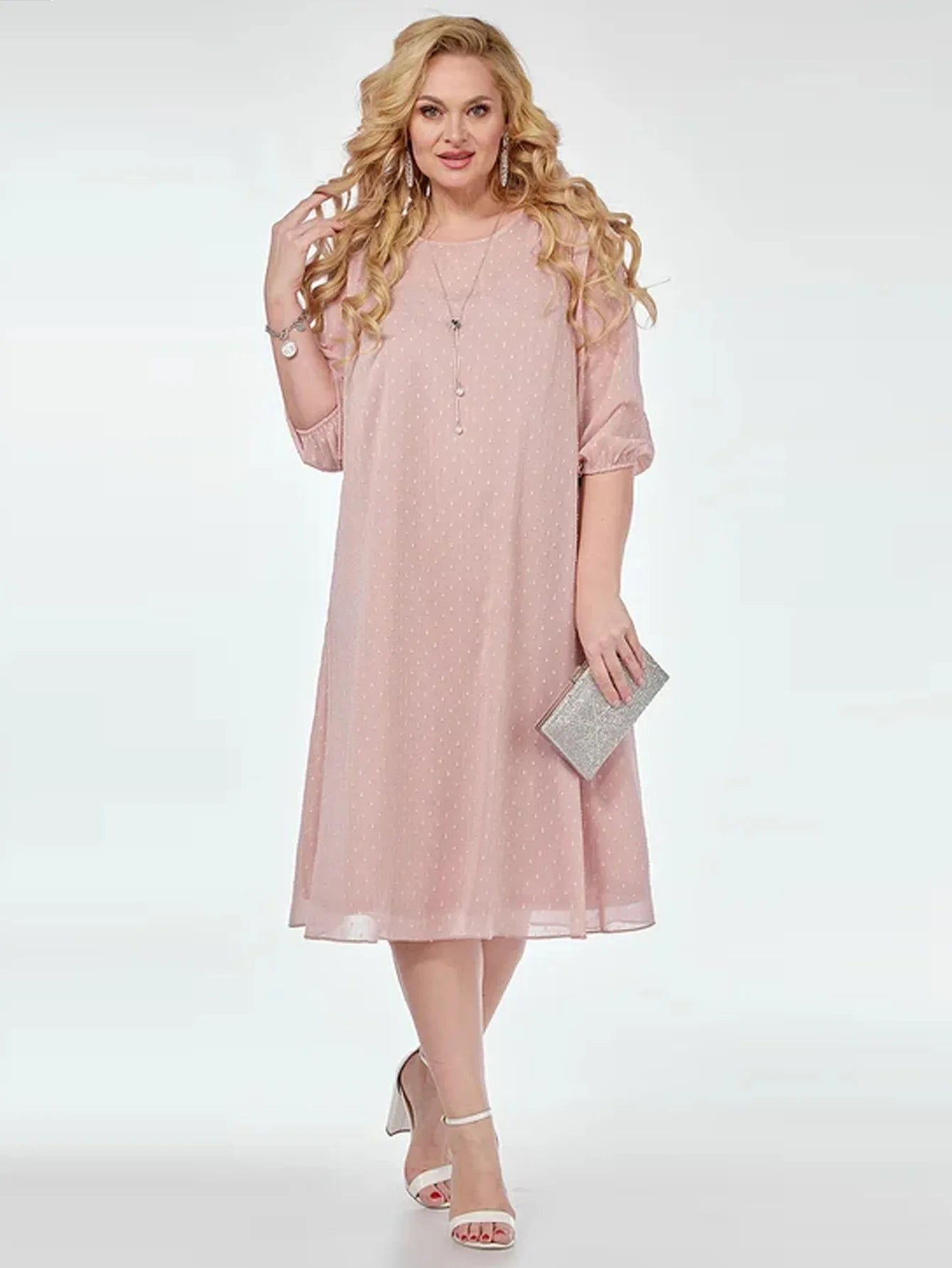 Plus Size Dress Pink Women Summer Half Sleeve Loose Casual Dress Big Large Size Women Clothing