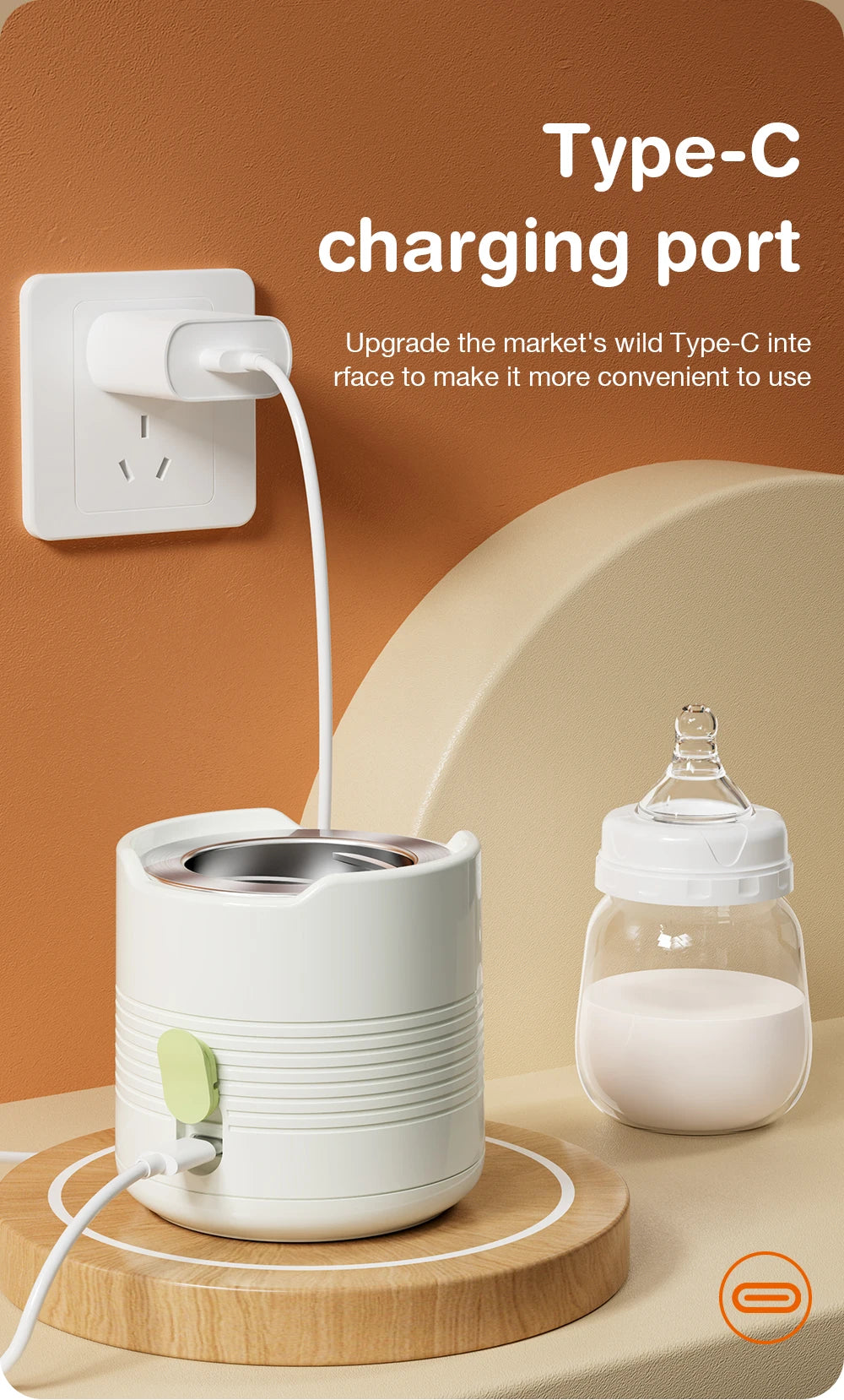 MAMIJOY Portable Baby Bottle Warmer 4 Gears Adjustable LED Display Prevent Dry Burn Tpye-c Interface For Multi-brand Bottles N38
