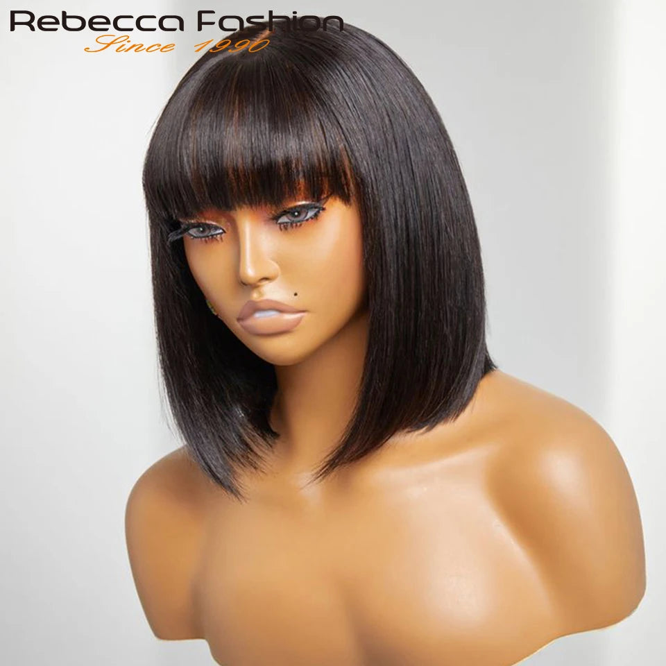 Glueless Highlight P1B/30 Short Bob 3x1 Lace Human Hair Wig Ready To Go Straight Bob With Bangs For Women Beginner Friendly