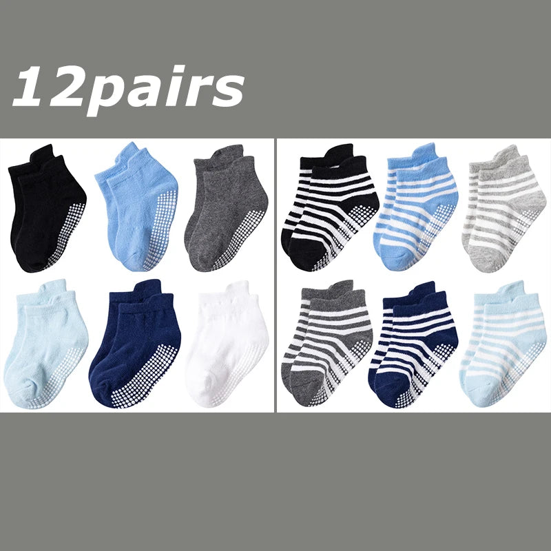 12 Pairs/lot Baby Socks Set Casual Toddler Boy Girl Clothes Accessories 0 To 5 Yrs Kid Short Sock Non Slip Breathable Bebe Stuff