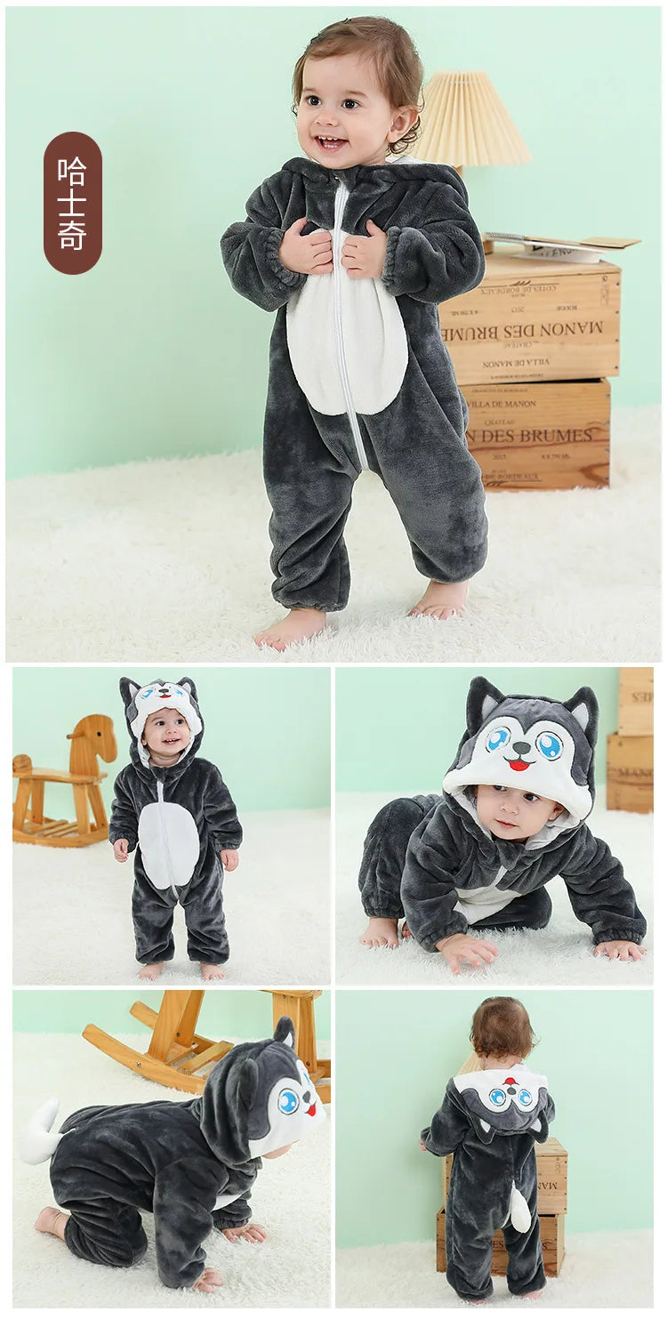 Baby Kigurumi Penguin Lion Cat Animal Cosplay Costume Winter Plush Jumpsuit for Toddler Boys 1 to 2 3 4 Years Baby Girl Outfits