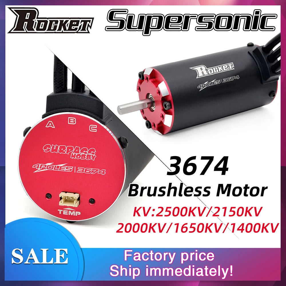 Rocket Motor 3674 Brushless Motor 2500KV 2150KV 2000KV 1650KV 1400KV w/Temp Sensor for 1/8 1/10 RC Car