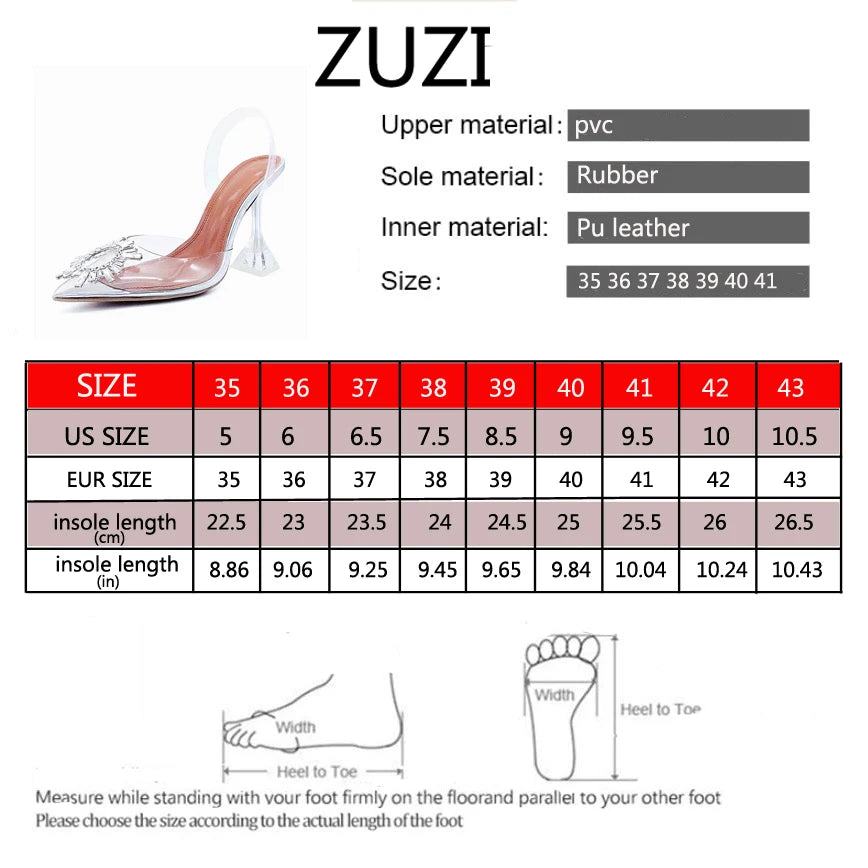 ZUZI Luxury Women Pumps 2022 Transparent High Heels Sexy Pointed Toe Slip-on Wedding Party Brand Fashion Shoes for Lady 34-41