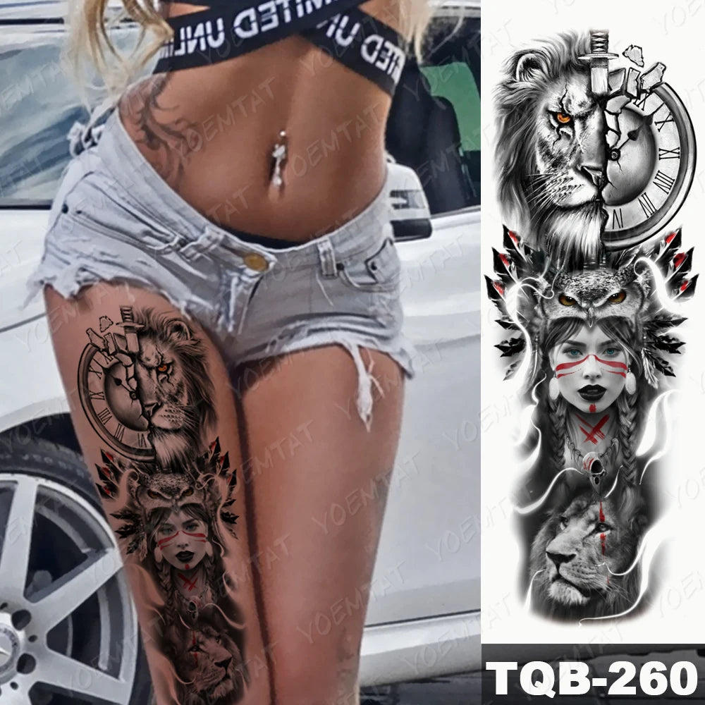 Large Arm Sleeve Tattoo Black Maori Totem Waterproof Temporary Tatto Sticker Tribal Flame Body Art Full Fake Tatoo Women Men