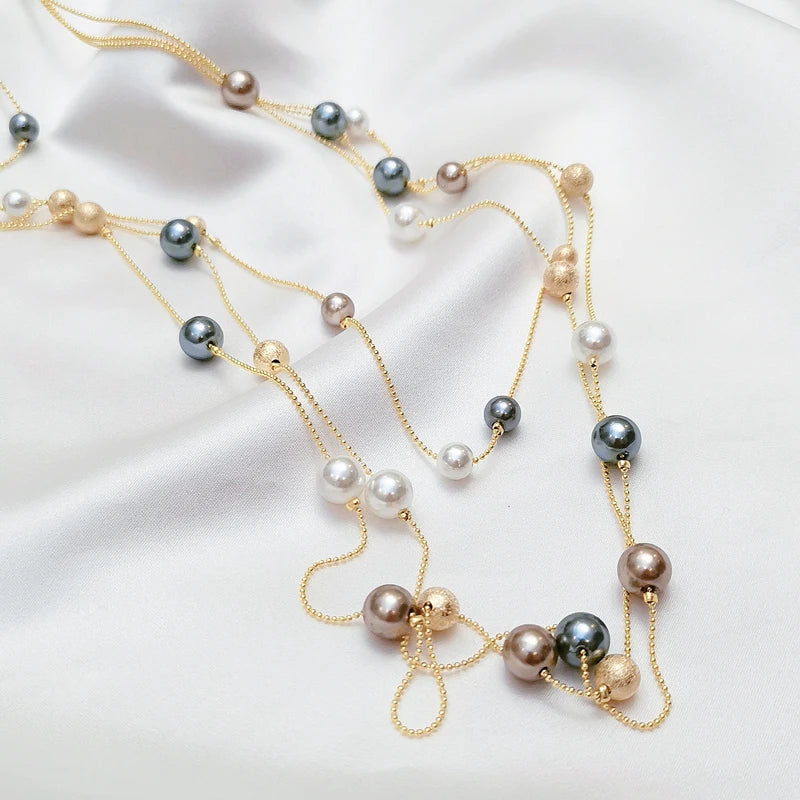 Fashion Handmade Simulated-pearls Beads Chain Necklace For Women Charm Multilayer Long Sweater Necklaces Wedding Party Jewelry